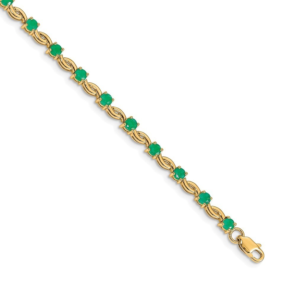 Million Charms 14k Yellow Gold Green Emerald Bracelet 7in.